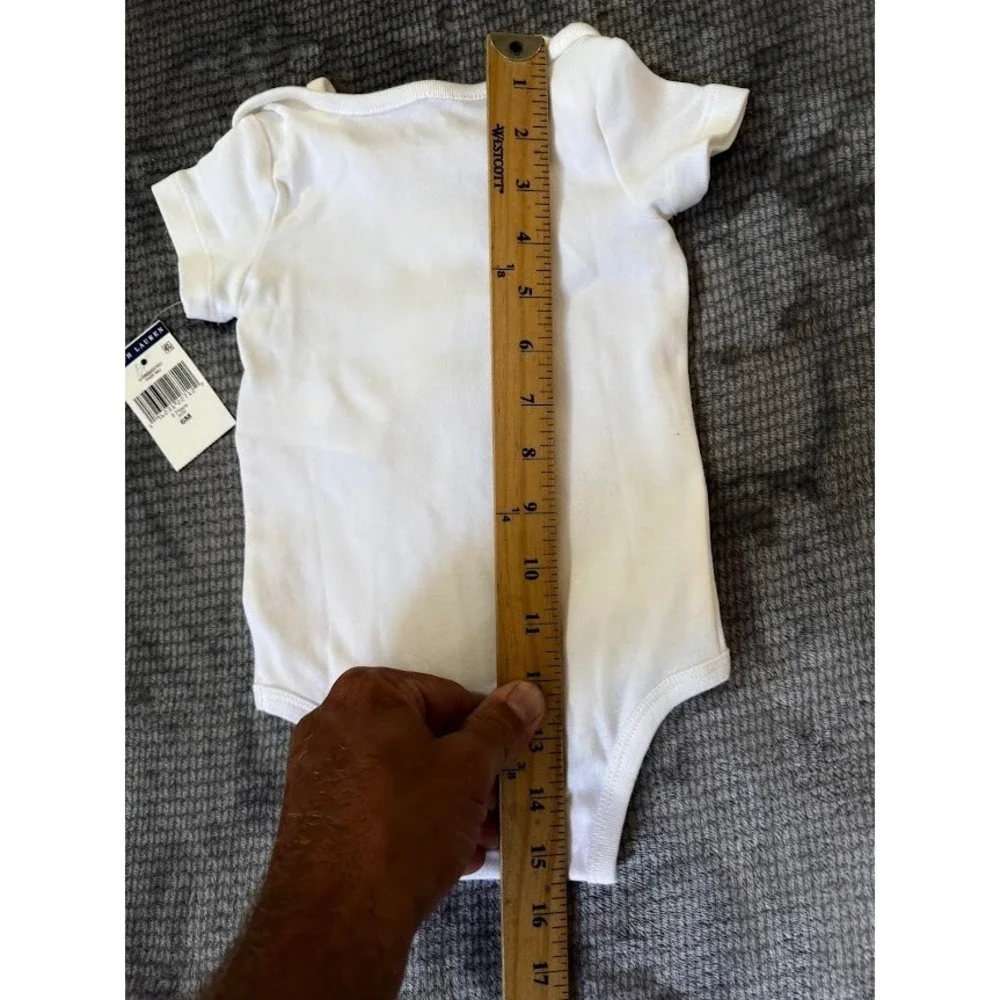 Ralph Lauren Polo Bear White Cotton Bodysuit 6M Short Sleeve Pink Sweater Bear